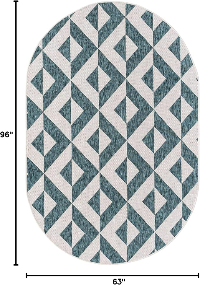 Unique Loom Jill Zarin Outdoor Collection Area Rug - Napa (5' 3" x 8' Oval, Teal/ Ivory)