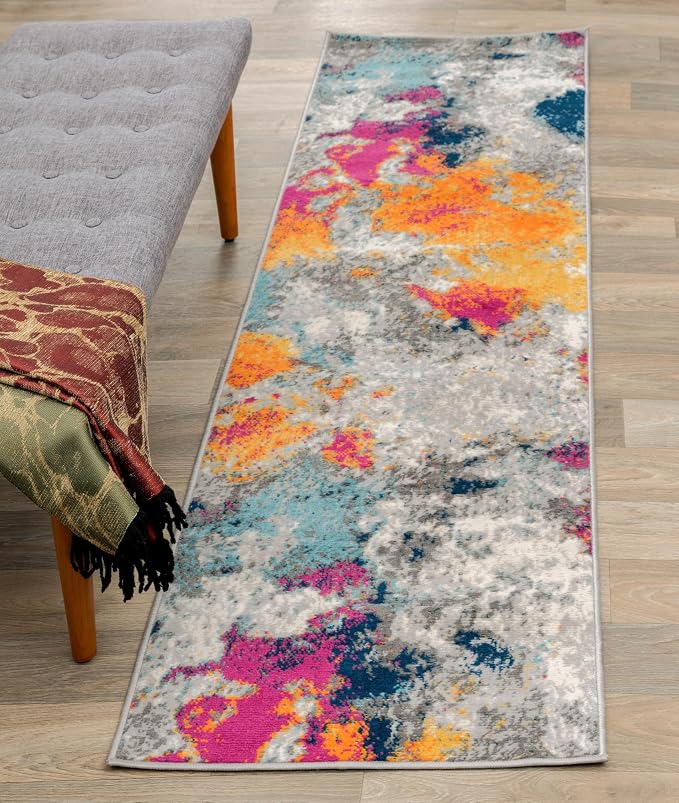 Rugshop Modern Abstract Living Room Non-Shedding Runner Rug Multi 2' x 10' | Rectangular, Size 2' x 10', Bedroom, Dining Room, Home Office, Kitchen, Entryway, Hallway, Nursery, Kids Room, Guest Room