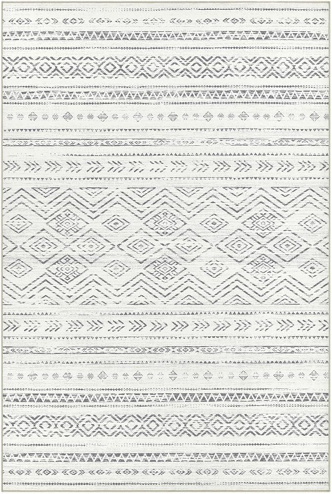 Tortania Area Rug Living Room Rugs- 8x12 Washable Large Soft Neutral Boho Moroccan Bohemian Farmhouse Rug Indoor Floor Carpet for Bedroom Under Dining Table Home Office Decor - Beige Gray