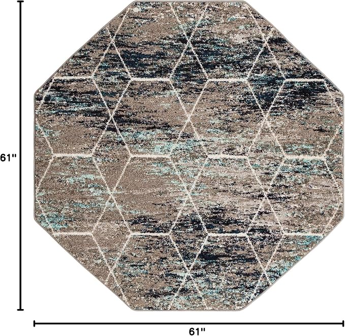 Unique Loom Trellis Frieze Collection Area Rug - Geometric (5' Octagon, Blue Multi/ Ivory)