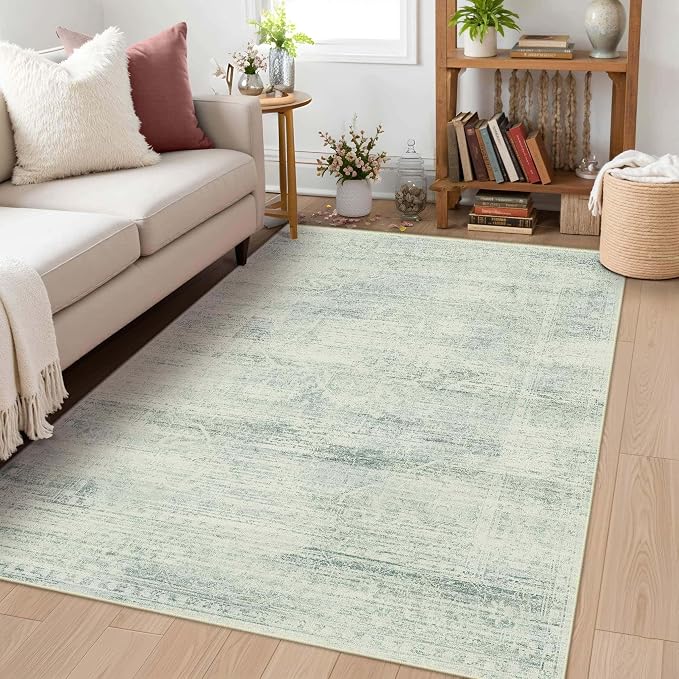 Latte&Fog 3x5 Entryway Green Area Rugs, Washable Small Rugs for Bedroom | Non Slip Low Pile Soft Floral Cute Carpet for Dining Kitchen Kids Playroom Nursery Guest Room Classroom Dorm Farmhouse Office