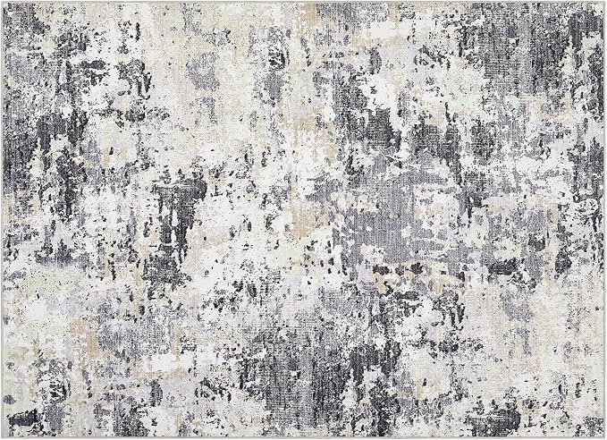 ROYHOME Modern Abstract Area Rug 5x7 Non Slip, Black Yellow | Non Shedding Rug Low Pile Stain Resistant for Bedroom Living Room