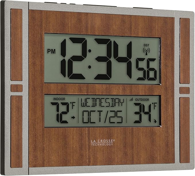 La Crosse Technology BBB86088 Atomic Digital Wall Clock with Indoor & Outdoor Temperature