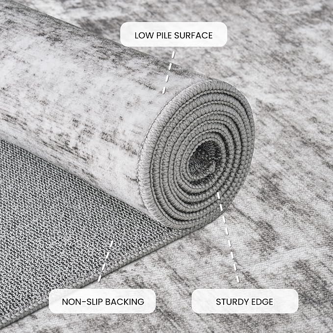 Washable 8x10 Abstract Black Area Rugs for Living Room | Large Modern Neutral Rugs Soft Non Slip Stain Resistant Low Pile Carpet Dining Room Bedroom Indoor Nursery Home Office