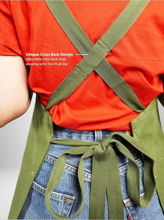100% Cotton Kitchen Apron with 2 Pockets – Adjustable Chef Apron for Cooking Baking BBQ – Unisex Apron