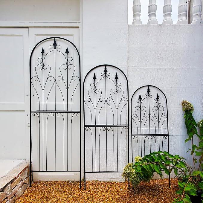 Garden Trellis 70.9" H x 25.6" W Metal Premium Quality Material Rust-Resistant Climbing Frame for Vines Flowers Elegant Garden Roses Vine Ivy Clematis Trellises Black