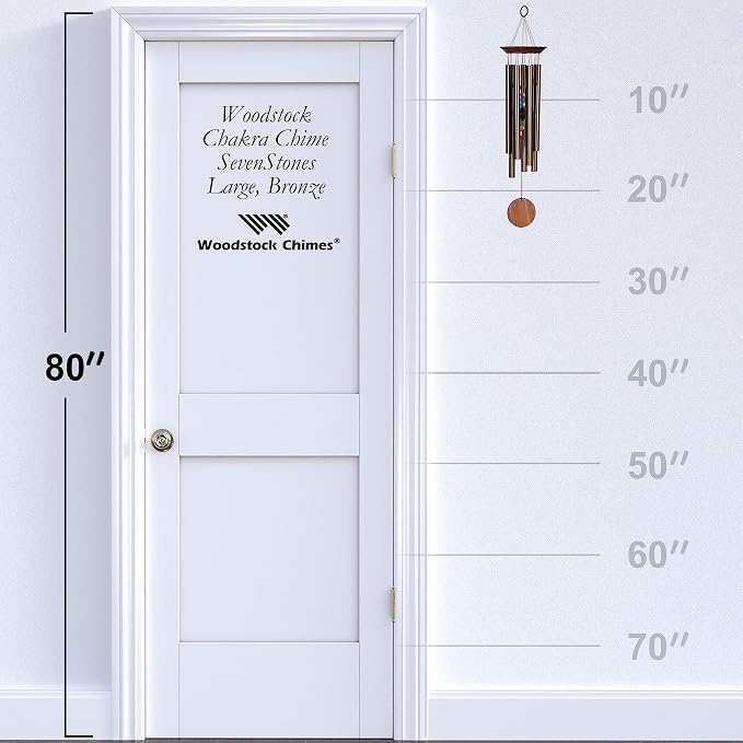 Woodstock Wind Chimes for Outside, Garden, Patio, Porch, Outdoor Decor, Meditation Yoga, Awareness and Relaxation (24") Woodstock Chakra Chime Seven Stones Large Size Bronze Wind Chime Gifts (CC7LBR)