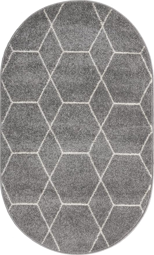 Unique Loom Trellis Frieze Collection Area Rug - Geometric (3' x 5' Oval, Light Gray/ Ivory)