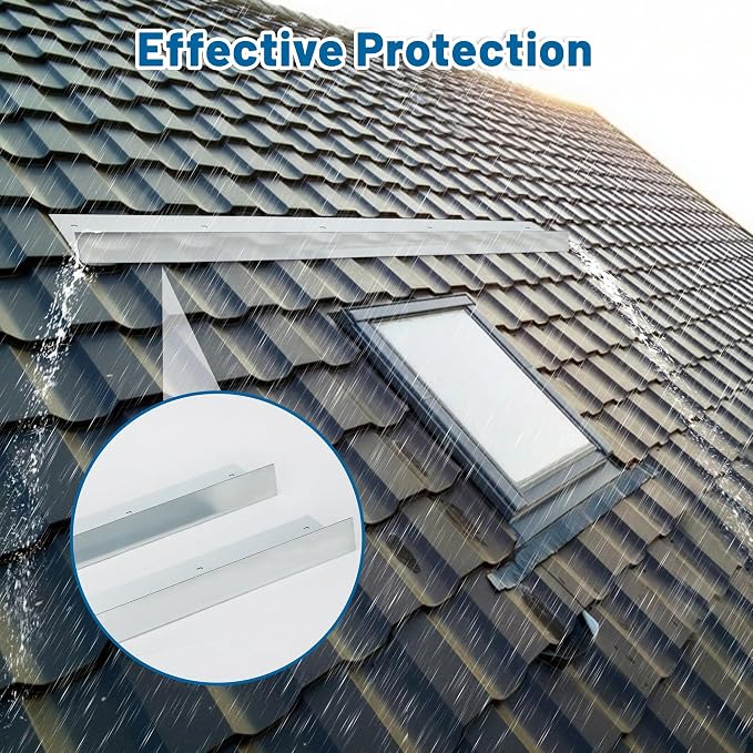 AIWFL 2PCS Roof Rain Diverter,3.28FT Rain Gutter Diverter Galvanized Steel Roofing Rainwater Diverter for House Shingle,0.06" Thick Rain Gutter Guards Diverter with 12 Corresponding Nails