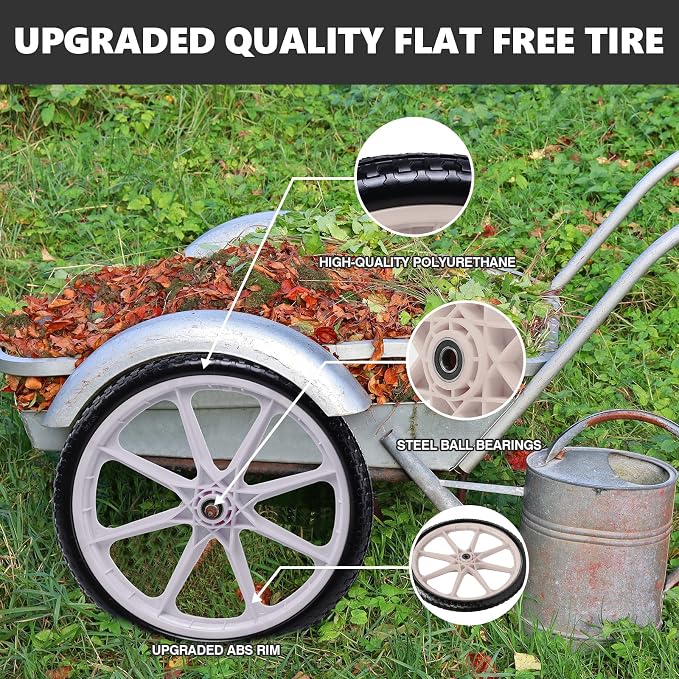 20"" Flat Free Tire and Wheel with 3/4"" & 5/8"" Bearing, Replacement Wheels for Rubbermaid Wheelbarrow,Lawn Carts, Big Wheel Utility Carts and Garden Yard Cart, 2 Pcs Grey