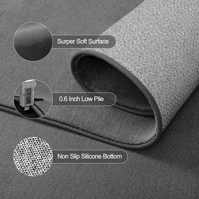 Vasofe 2x4 Hallway Runner Rug,Runner Rug Non Slip, Memory Foam Bedside Rugs | Indoor Thickened Carpet for Bedroom Dorm Kids Boys Room, Washable Medium Pile Shag Fluffy Carpets for Entrance Kitchen, Grey