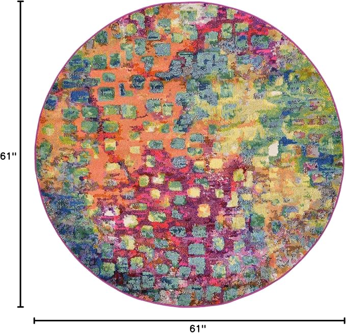 Unique Loom Jardin Collection Colorful, Vibrant, Abstract, Modern Area Rug (5' 0 x 5' 0 Round, Multi/Blue)