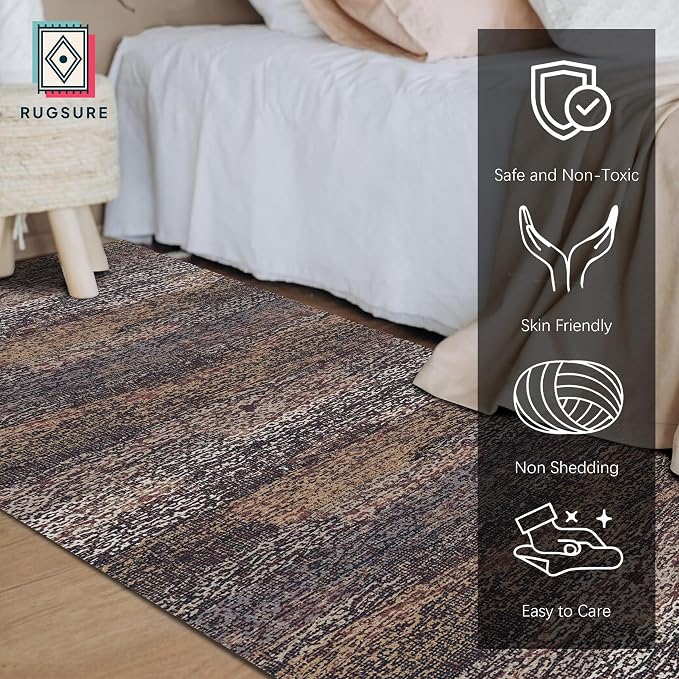 Washable Area Rug - 1/6 Thick - Stain & Water Resistant Non-Slip - Resistant Rug for Living Room, Bedroom, Nursery, Pet & Child Friendly, Vintage Charm Area Rugs (Rust, 2'6'' x 8')