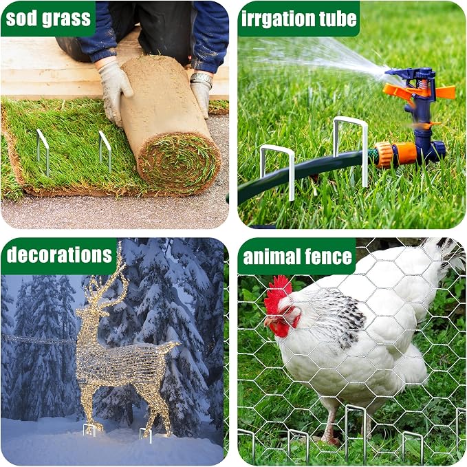16 PCS Landscape Staples 6 Inch Galvanized Garden Stakes Garden Staples Pins Anti-Rust Ground Stakes for Weed Barrier, Irrigation Hose, Yard Lawn SOD, Landscape Fabric, Decor 6" L x1.2 W 16 pcs