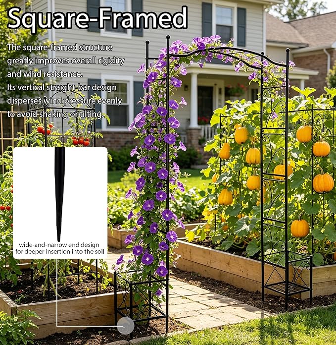 Metal Garden Arbors 93" Thickened Arch Trellis for Climbing Plants | Outdoor Arbor with Planter Box Rustproof Trellises Grapes Rose Wedding Arched Entrance Backdrop Stand Party Event Decoration