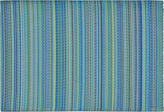 Fab Habitat Striped Non Slip Doormat - Durable, Thin - Recycled Plastic - Entryway, Front Door, Porch, Patio - Cancun Turquoise/Moss Green (24" x 36" Non-Slip)