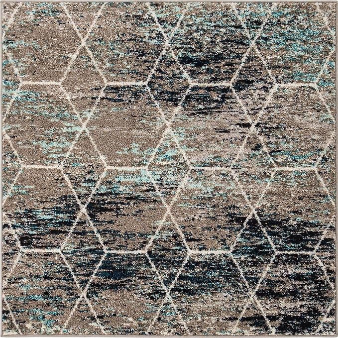 Unique Loom Trellis Frieze Collection Area Rug - Geometric (4' Square, Blue Multi/ Ivory)