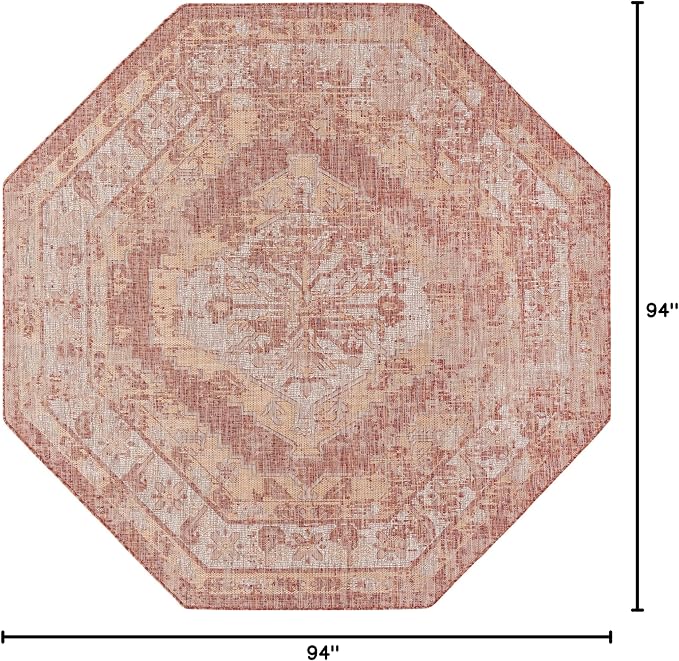 Unique Loom Outdoor Traditional Collection Area Rug - Valeria (7' 10" Octagon, Rust Red/ Ivory)