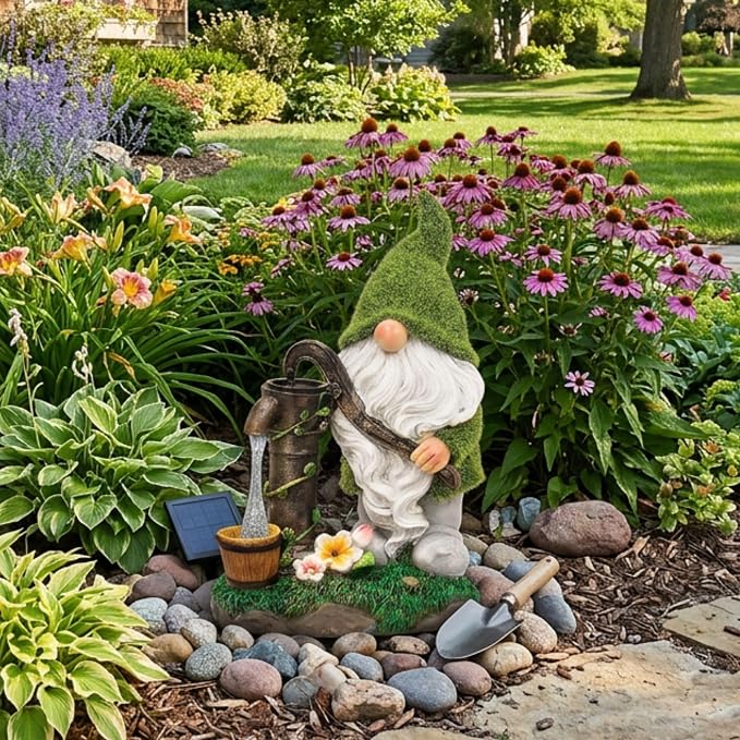 TERESA'S COLLECTIONS Garden Outdoor Decor, Garden Gnomes Decor with Solar Lights, St Patricks Decorations for Outdoor Decor, Waterproof Resin Decorations for Porch Patio, Gift for Dad and Mom, 10"