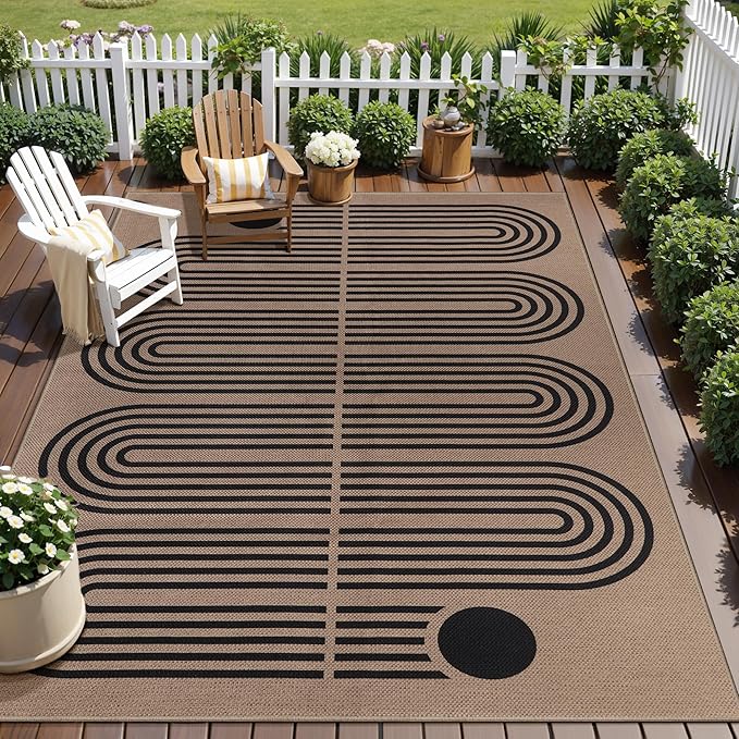 Tangsoo Easy Jute 5x7 Washable Area Rug for Dining Room Table,Non-Slip Brown Outdoor RugThin Indoor Mat,Modern Farmhouse Large Carpet for Living Room Bedroom Patio Home Decor