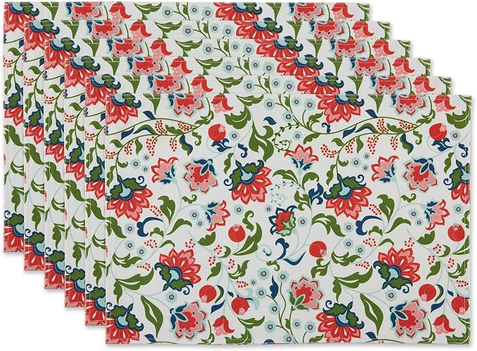 DII Garden Inspired Outdoor Tabletop Collection, Water Resistant, Placemat (Set of 6), Floral