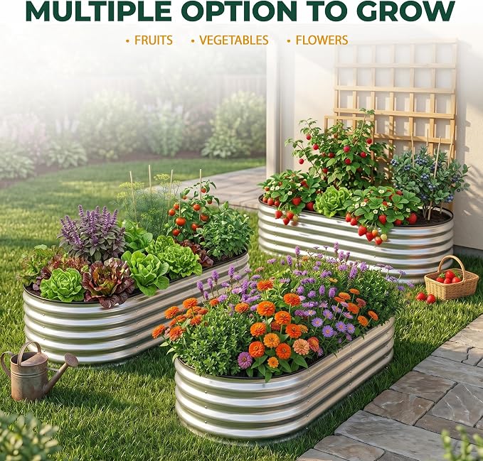 Utopia Home Galvanized Raised Garden Bed, 4x2x1 Ft Lightweight Planter Boxes Outdoor with Easy Assembly, Large Garden Bed for Vegetables, Fruits, Flowers, Silver, Pack of 2