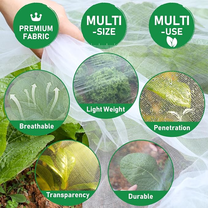 2Pack 10x25ft Garden Netting Mesh Barrier, Ultra Fine Mosquito Net for Patio,Garden Netting for Raised Beds,Fruit Tree Netting for Garden Protection Blueberry Bush Netting Cover