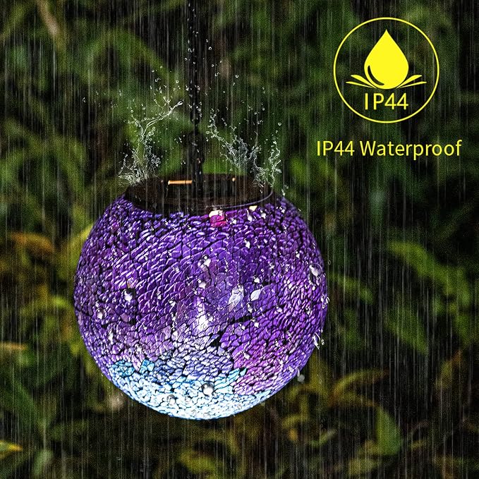 VCUTEKA Solar Lanterns Outdoor Waterproof - Hanging Solar Lights Garden LED Lanterns Mosaic Crack Glass Design for Landscape Patio Yard Garden Pathway Decoration