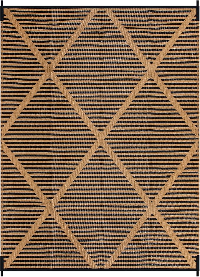 Lahome 9x12 Outdoor Plastic Straw Rug Waterproof, Neutral Reversible Outdoor Patio Rug, Large Portable Outside Camping Mats for Balcony Tent Floor Decor, Brown 9'x12'