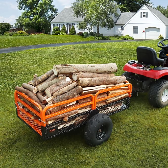 VEVOR ATV UTV Trailer Tow Behind Dump Cart | 1500lbs Capacity, 15 Cubic Feet, Heavy Duty, For Lawn Mower Tractor, Yard Garden Use