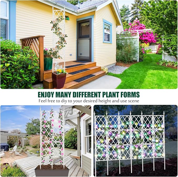 WellSign 5.25FT Metal Pipe Trellis for Climbing Plants Outdoor, Garden Wall White Trellis with Garden Twist Tie, Support Tall Plant Fence for Ivy Vines Rose Flower