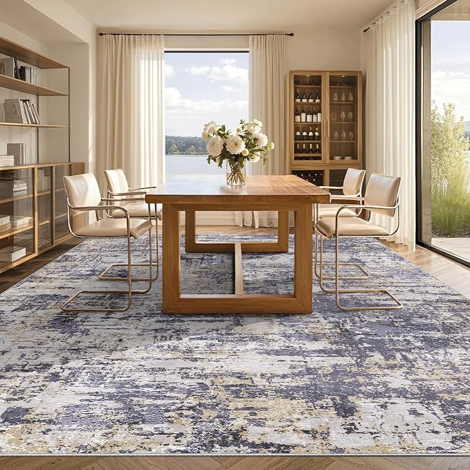 Tortania Area Rug Living Room Rugs - 8x10 Modern Abstract Neutral Large Soft Thin Rugs - Non Slip Indoor Carpet for Bedroom Dining Room Office Nursery Home Floor Decoration - Purple