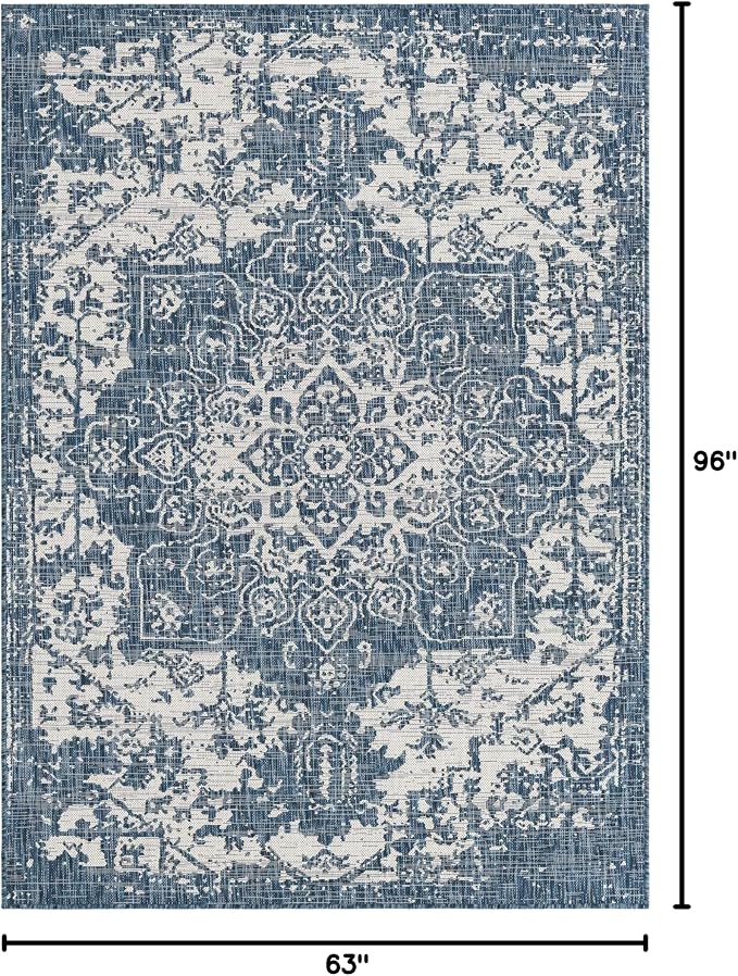 Unique Loom Outdoor Collection Area Rug - Dubai (5' 3' x 8' Rectangle, Blue/ Ivory)