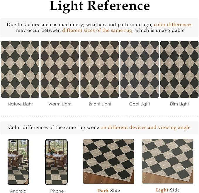 PureCozy 5x7 Checkered Chevron Pattern Area Rug for Living Room Checkerboard Washable Indoor Outdoor Carpet Farmhouse Patio Office Mat Textured Diamond Non Slip Black Carpet for Backyard Dining Room