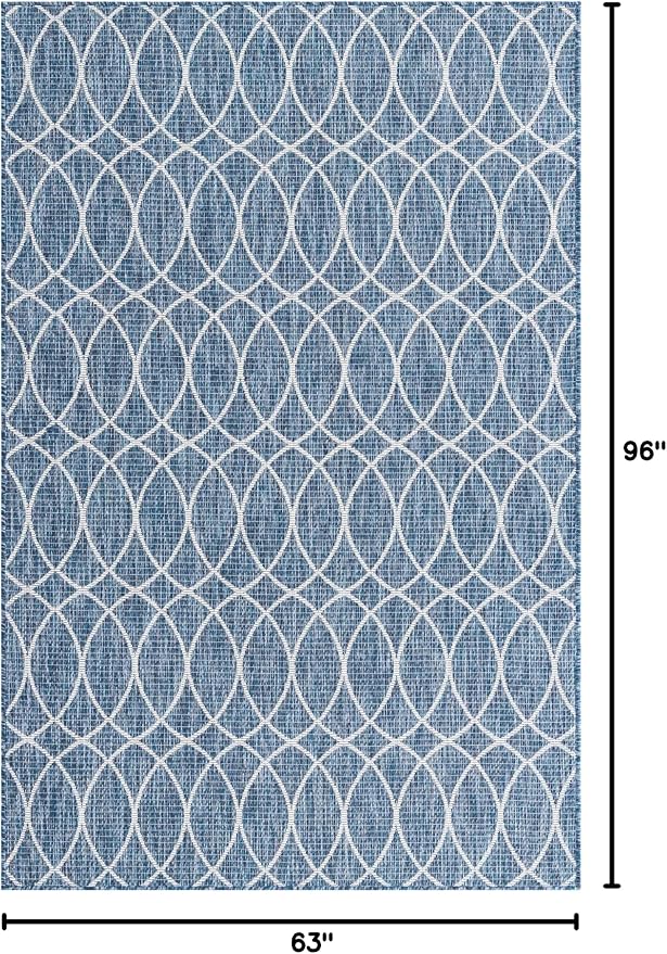 Unique Loom Outdoor Trellis Collection Area Rug - Gitter (5' 3" x 8' Rectangle, Blue/ Ivory)