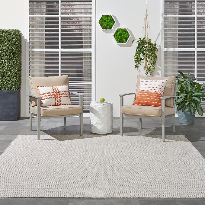 Nourison Home Courtyard Ivory Silver 10' x Square Area Rug - Easy Clean, Non Shedding, Bed Room, Living Room, Dining Room, Kitchen (10' x Square)