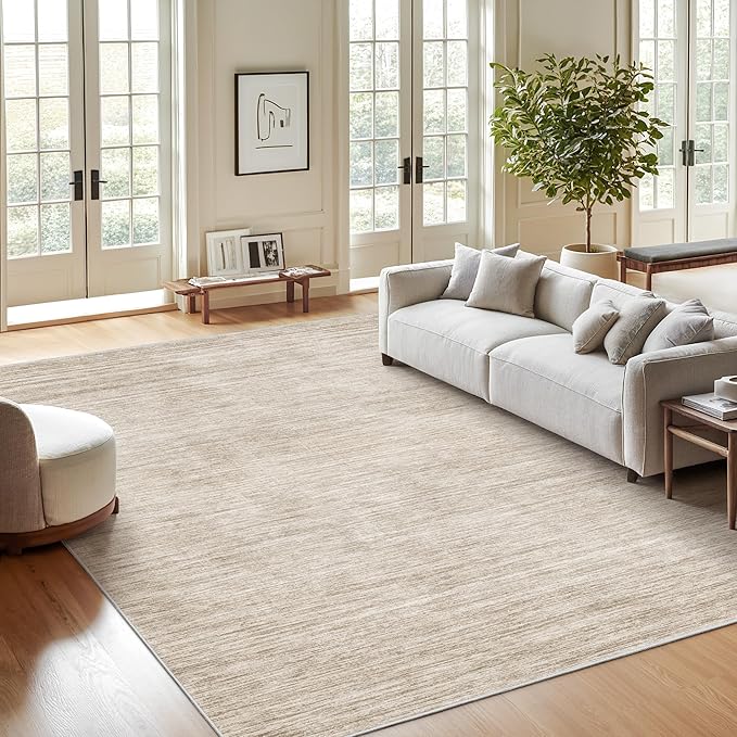 Valenrug Washable Rugs 5x7, Non Slip Large Area Rugs for Living Room, Brown | Soft Low Pile, Thin & Lighweight Carpet, Folable Stain Resistant Modern Indoor Floor Mat for Bedroom, Dining Room, Home Decor