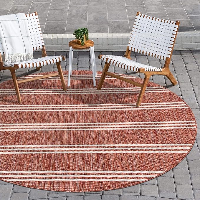 Unique Loom Outdoor Collection Area Rug - Anguilla (4' 1' Round, Rust Red/ Ivory)