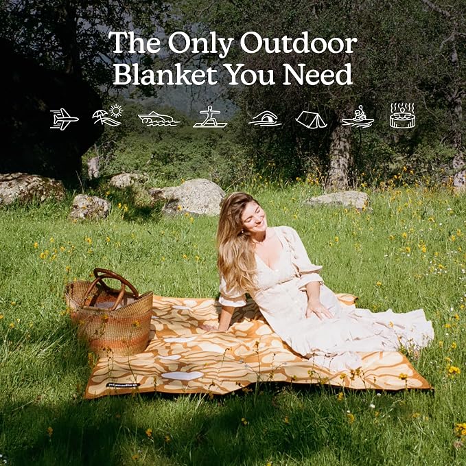 Nomadix Festival Blanket - Plush Top & Water Resistant Base - Made with Post Consumer Recycled Materials - Lazy Daisy Gold - 60x72