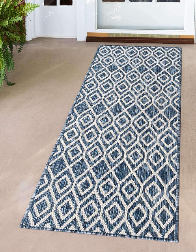 Jill Zarin Outdoor Collection Area Rug - Turks and Caicos (2' x 8' Runner Blue/Ivory)