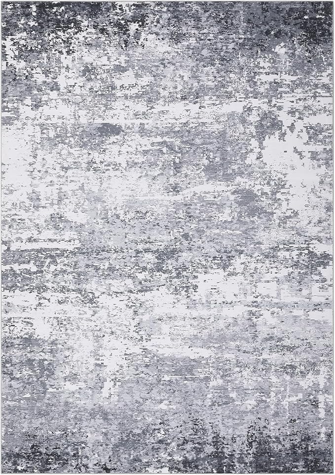 ROYHOME Modern Abstract 2x3 Area Rug Non Slip, Light Grey | Non Shedding Low Pile Stain Resistant Rug for Entryway Kitchen Bedroom
