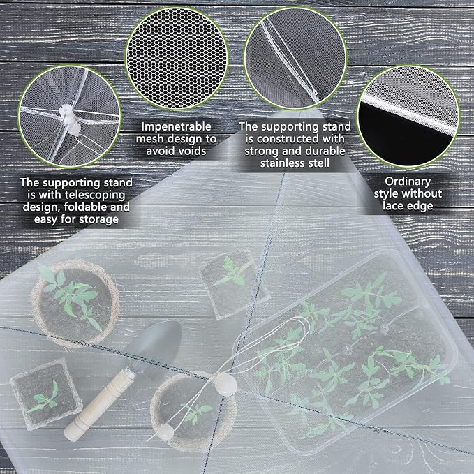 Tanlade 8 Pcs Mesh Plant Cover Protection Tent from Animals Reusable Dome Protect Tent Collapsible Plant Umbrella Netting Food Cover Net for Plants Food Vegetable(24 Inch,White)