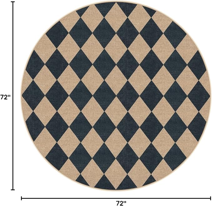Lahome Colette Checkered Round Rugs 6ft, Washable Easy Jute Circle Patio Rug Indoor Outdoor Rugs for Living Room, Farmhouse Natural Round Area Rug Contemporary Carpet for Entryway Backyard