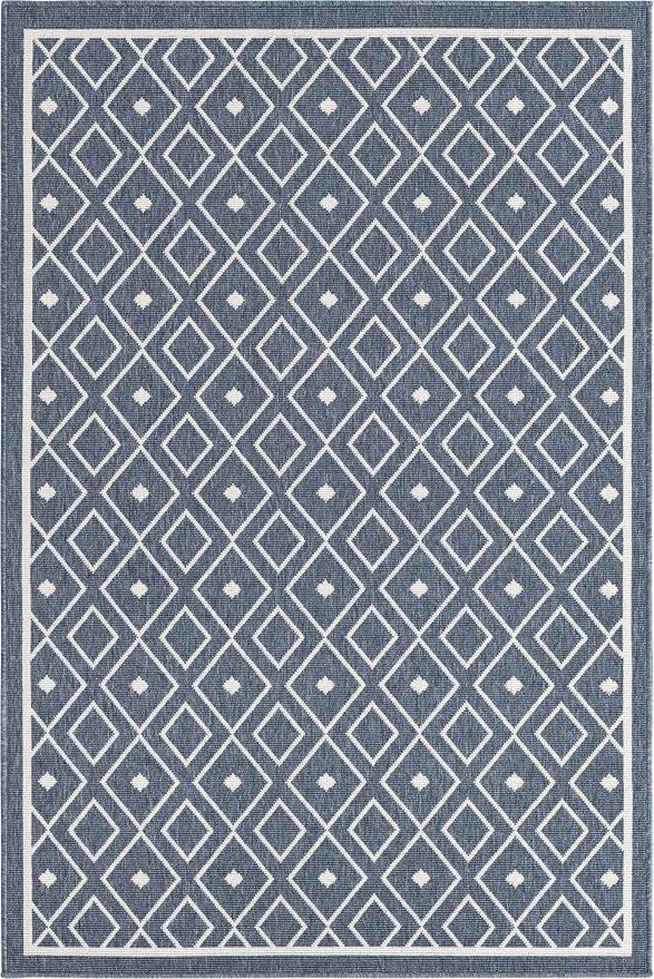 Unique Loom Outdoor Trellis Collection Area Rug - Kafes (4' 1" x 6' 1" Rectangle, Navy Blue/ Ivory)