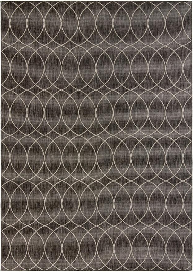 Unique Loom Outdoor Trellis Collection Area Rug - Gitter (10' x 14' 1" Rectangle, Charcoal/ Ivory)