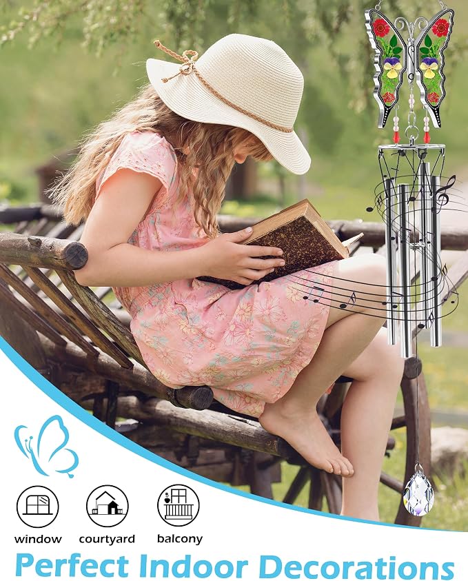 KY&BOSAM Butterfly Wind Chimes for Outside Memorial Sympathy Gifts 20" Memorial Wind Chime for Loss of Loved One Butterfly Sympathy Wind Chimes Remembrance Condolence Bereavement Gift for Loss of Mom