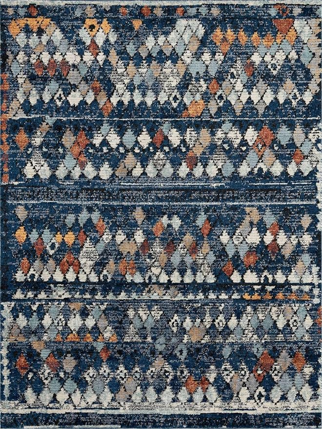 Unique Loom Morocco Collection Abstract Border, Diamond, Bohemian Area Rug (9' 0 x 12' 0 Rectangular, Navy Blue/Black)