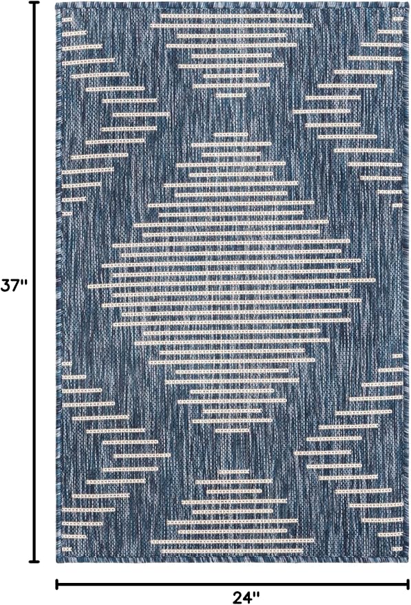 Unique Loom Outdoor Modern Collection Area Rug - Tambor (2' x 3' 1" Rectangle, Blue/ Ivory)