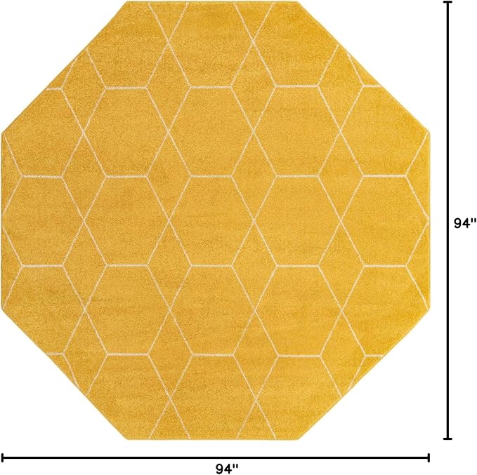 Unique Loom Trellis Frieze Collection Area Rug - Geometric (7' 10" Octagon, Yellow/ Ivory)