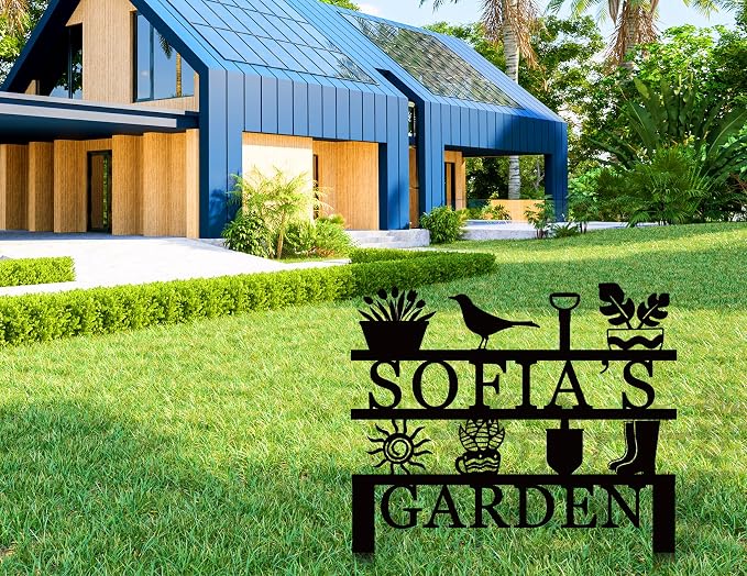 Customized Metal Garden Sign - Personalized Outdoor Address Plaque & Lawn Decoration Stake with Flower Design, Durable Weather-Resistant Garden Décor for Home, Yard, or Gift